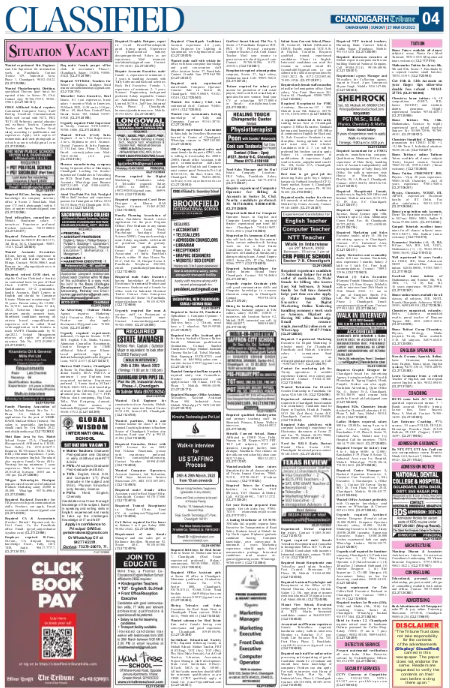 Chandigarh Tribune  Newspaper Classified Ad Booking
